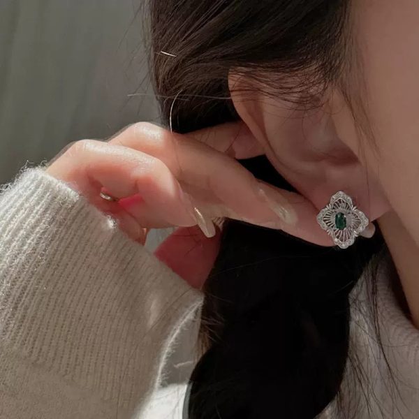 Wholesale 925 Sterling Silver Green Zircon Vintage Earrings - Image 4