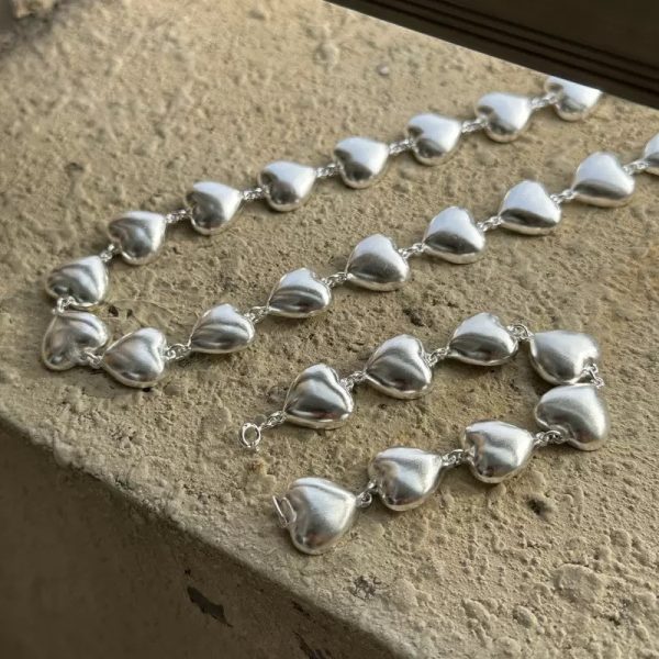 Wholesale 925 Sterling Silver Chunky Fashionable Heart Necklace & Bracelet