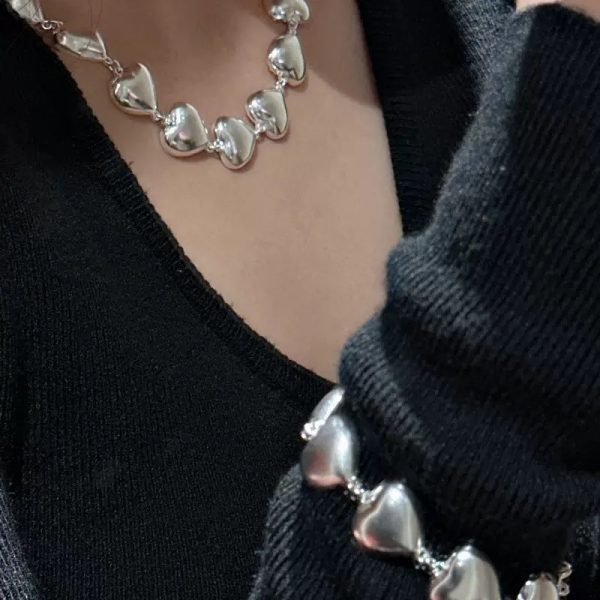Wholesale 925 Sterling Silver Chunky Fashionable Heart Necklace & Bracelet - Image 5
