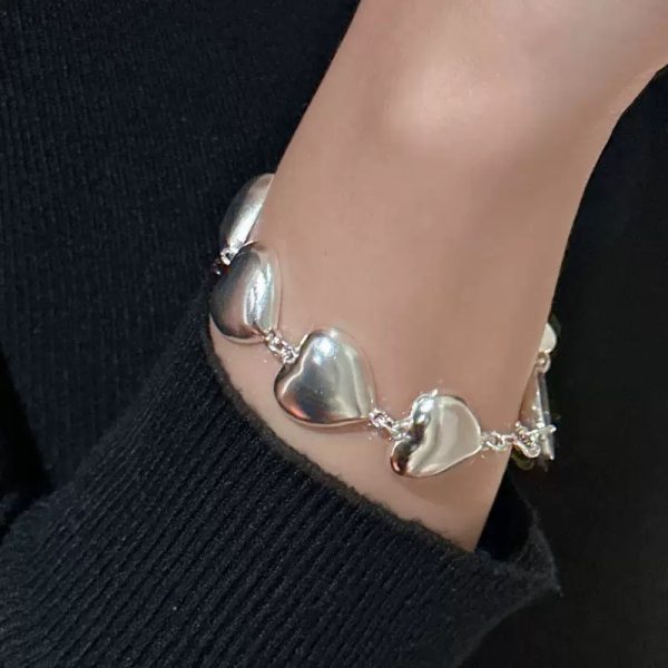 Wholesale 925 Sterling Silver Chunky Fashionable Heart Necklace & Bracelet - Image 6
