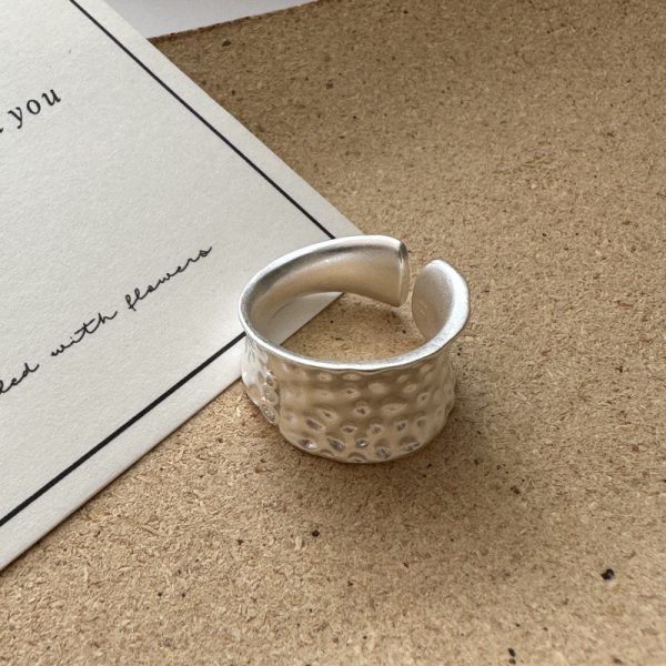 Wholesale 925 Sterling Silver Texture Irregular Zircon Adujustable Ring - Image 2