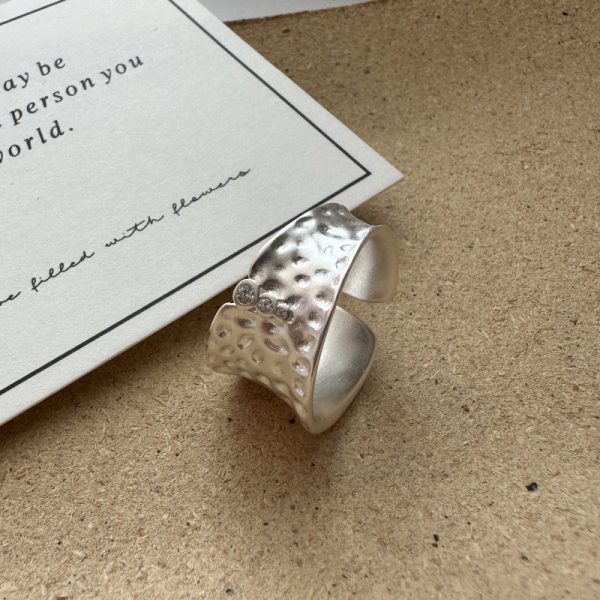 Wholesale 925 Sterling Silver Texture Irregular Zircon Adujustable Ring - Image 3