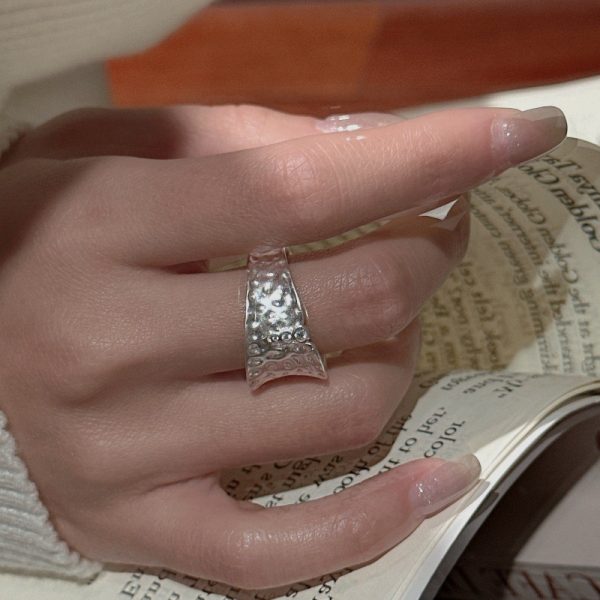 Wholesale 925 Sterling Silver Texture Irregular Zircon Adujustable Ring - Image 5