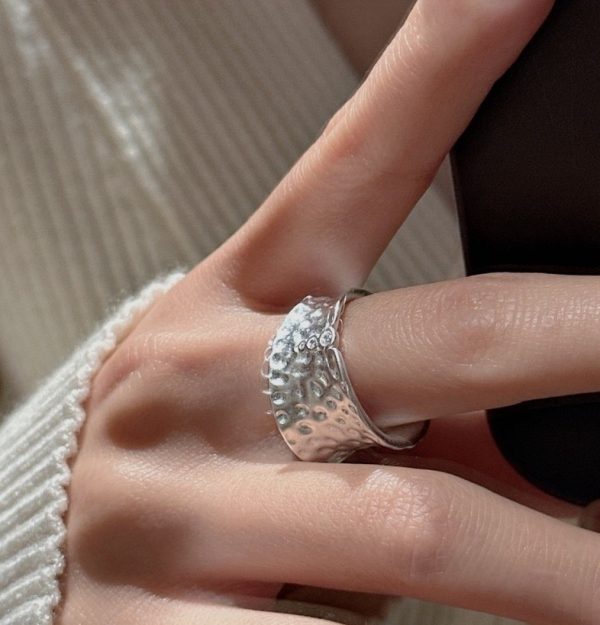 Wholesale 925 Sterling Silver Texture Irregular Zircon Adujustable Ring - Image 6