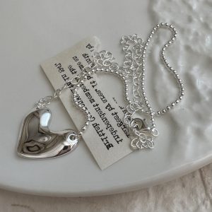 Wholesale 925 Sterling Silver Flat Love Necklace With  Asymmetrical Chain