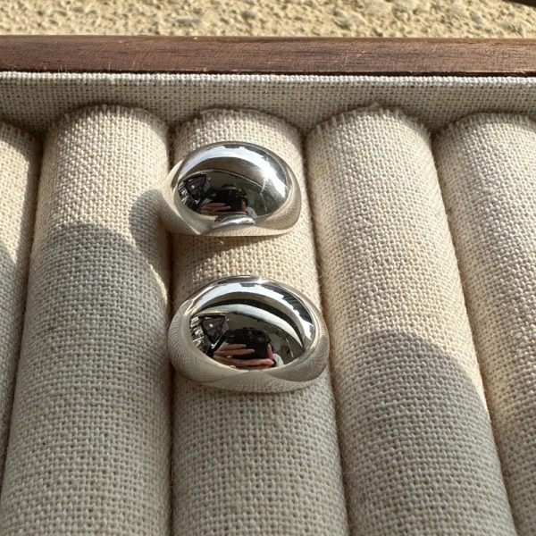 Wholesale 925 Sterling Silver Smooth Oval Stud Earrings - Image 2