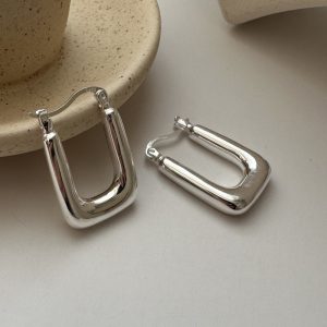 Wholesale 925 Sterling Silver Hollow Rectangular Earrings