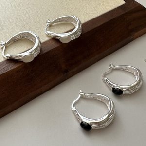 Wholesale 925 Sterling Silver Agate Hoop Earrings