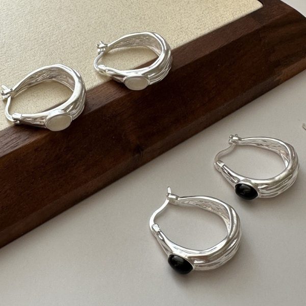 Wholesale 925 Sterling Silver Agate Hoop Earrings