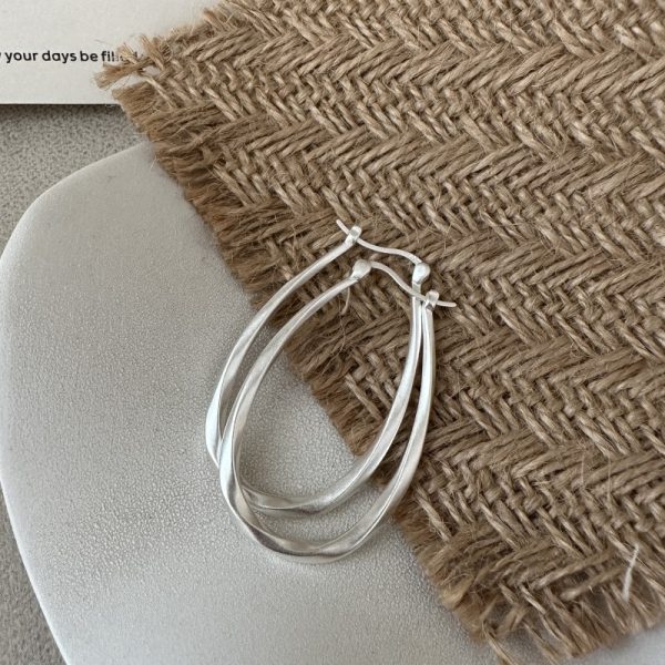 Wholesale 925 Sterling Silver Matte Oval Hoop Earrings - Image 2