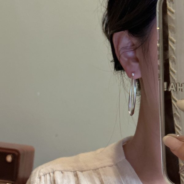 Wholesale 925 Sterling Silver Matte Oval Hoop Earrings - Image 4