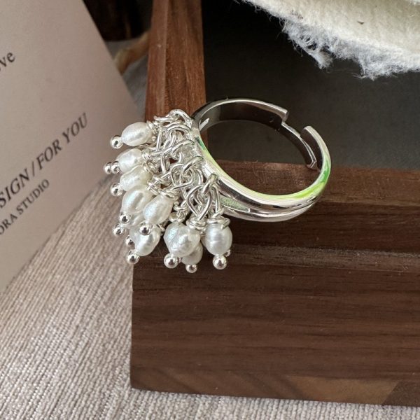 Wholesale 925 Sterling Silver Hanging Pearl Adjustable Ring