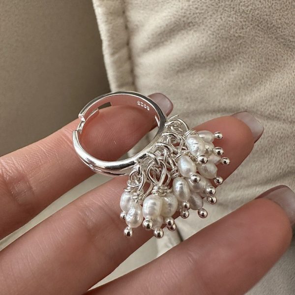 Wholesale 925 Sterling Silver Hanging Pearl Adjustable Ring - Image 2