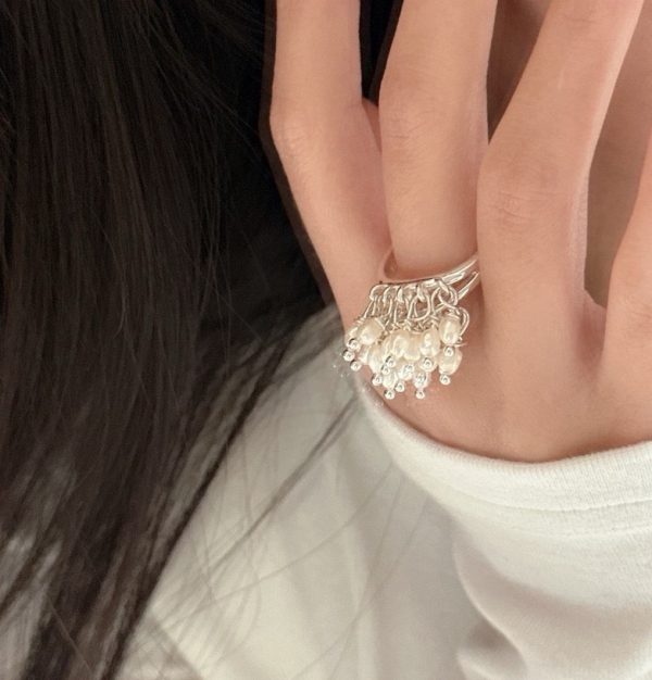 Wholesale 925 Sterling Silver Hanging Pearl Adjustable Ring - Image 5