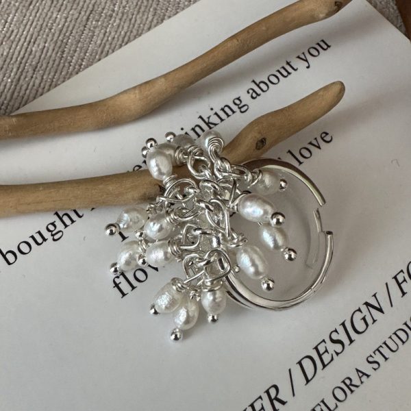 Wholesale 925 Sterling Silver Hanging Pearl Adjustable Ring - Image 3
