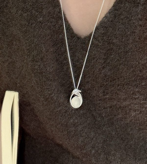 Wholesale 925 Sterling Silver Oval White Agate Necklace - Image 3