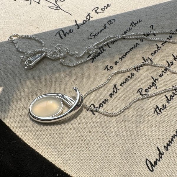 Wholesale 925 Sterling Silver Oval White Agate Necklace - Image 2