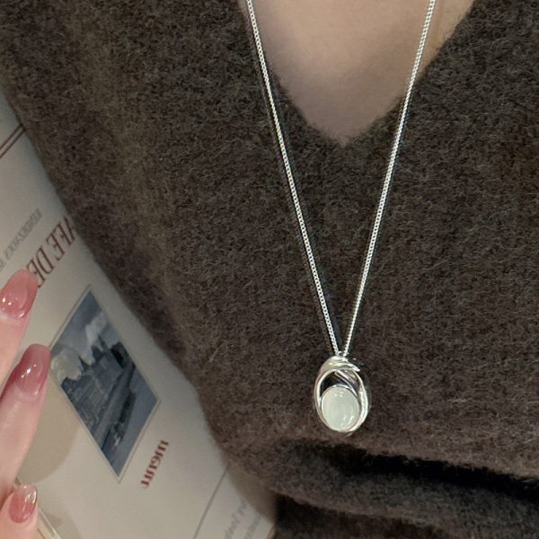 Wholesale 925 Sterling Silver Oval White Agate Necklace - Image 4