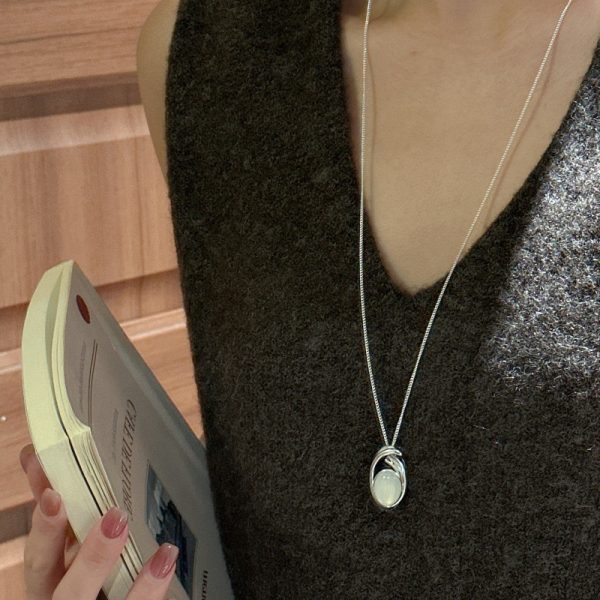 Wholesale 925 Sterling Silver Oval White Agate Necklace - Image 5