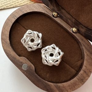 Wholesale 925 Sterling Silver Matte Rose Stud Earrings