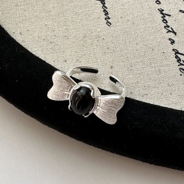 Wholesale 925 Sterling Silver Black Agate Zircon Bow Ring & Cross Necklace - Image 2