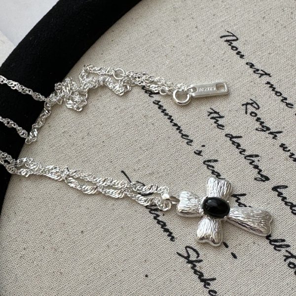 Wholesale 925 Sterling Silver Black Agate Zircon Bow Ring & Cross Necklace - Image 3