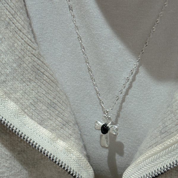 Wholesale 925 Sterling Silver Black Agate Zircon Bow Ring & Cross Necklace - Image 4