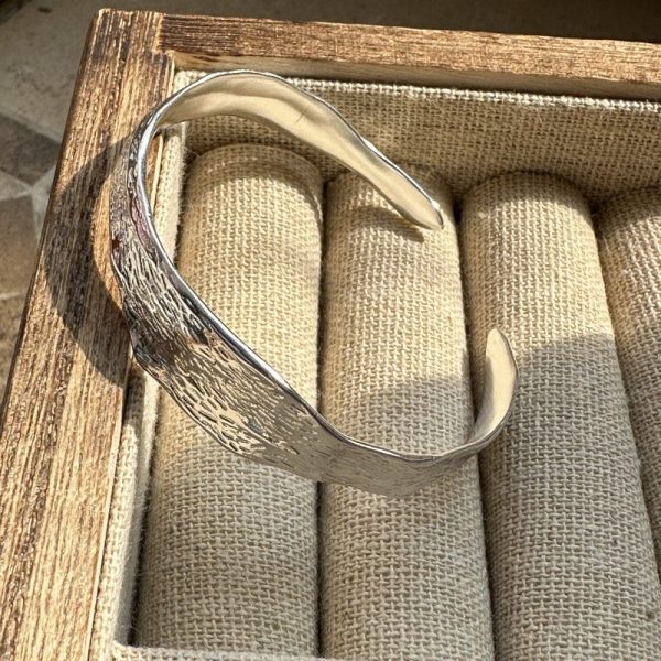Wholesale 925 Sterling Silver Texture wave bracelet Texture Wave Bangle - Image 2
