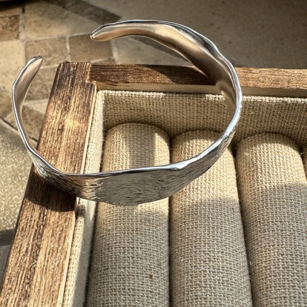 Wholesale 925 Sterling Silver Texture wave bracelet Texture Wave Bangle - Image 3