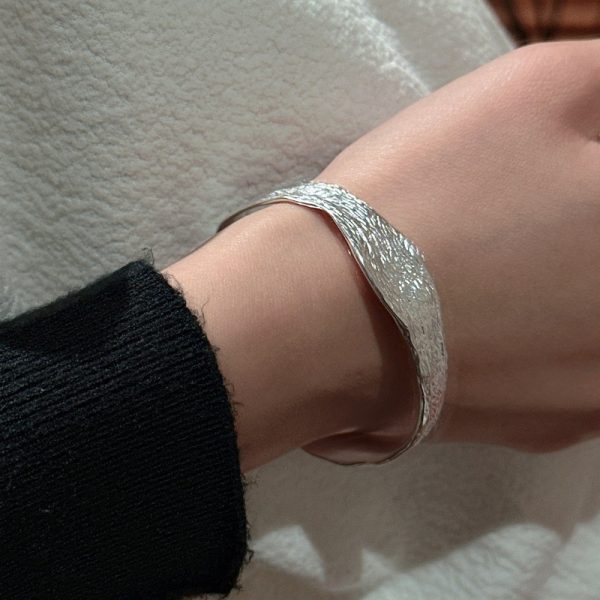 Wholesale 925 Sterling Silver Texture wave bracelet Texture Wave Bangle - Image 5