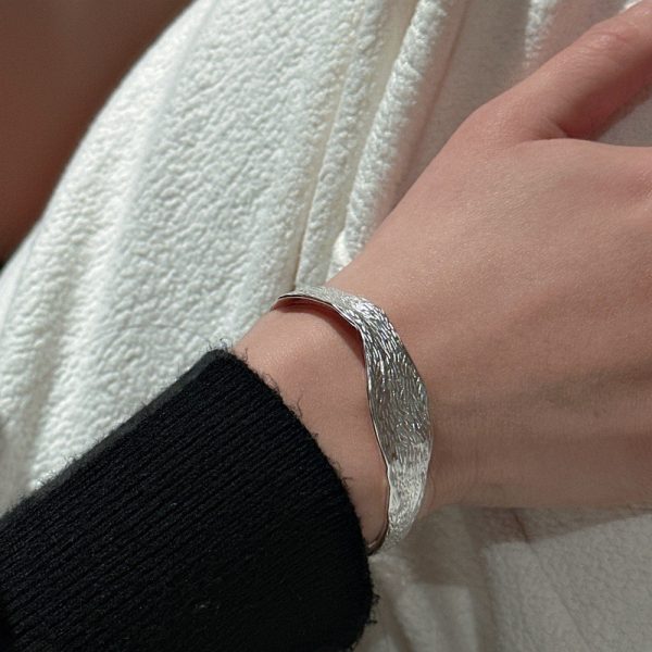 Wholesale 925 Sterling Silver Texture wave bracelet Texture Wave Bangle - Image 6