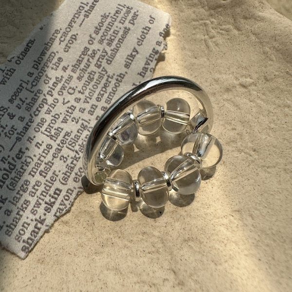 Wholesale 925 Sterling Silver Rock Crystal Quartz Elastic Ring