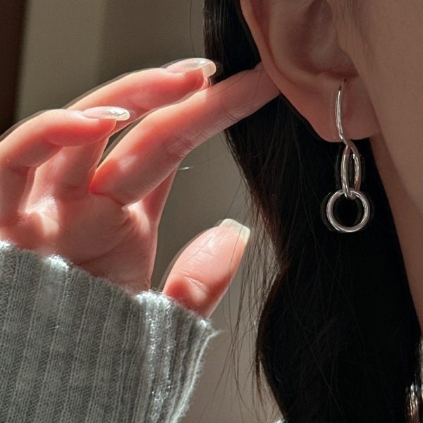 Wholesale 925 Sterling Silver Long Double Hoop Earrings - Image 4