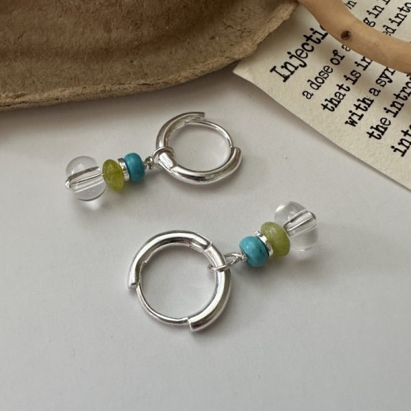 Wholesale 925 Sterling Silver Natural Stone Long Earrings
