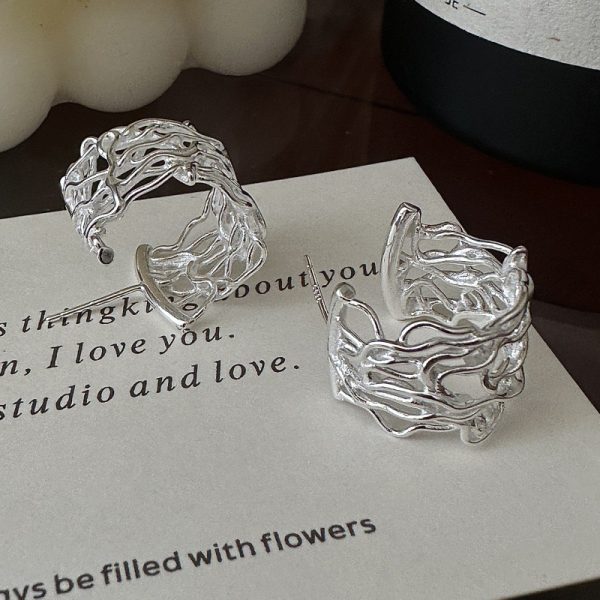 Wholesale 925 Sterling Silver Wide Hollowed-out Earrings & Ring - Image 2