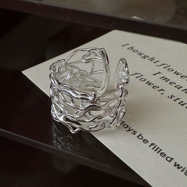 Wholesale 925 Sterling Silver Wide Hollowed-out Earrings & Ring - Image 3