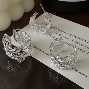 Wholesale 925 Sterling Silver Wide Hollowed-out Earrings & Ring