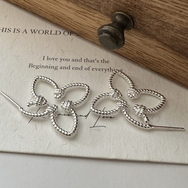 Wholesale 925 Sterling Silver Four-leaf Clover Flower Stud Earrings - Image 3