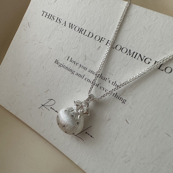 Wholesale 925 Sterling Silver Brushed Lucky Bag Necklace - Image 2