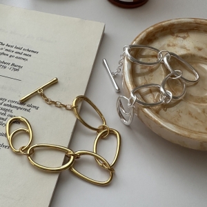 Wholesale 925 Sterling Silver Oval Bracelet In Silver & Gold