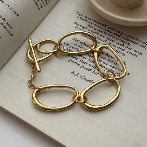 Wholesale 925 Sterling Silver Oval Bracelet In Silver & Gold - Image 2