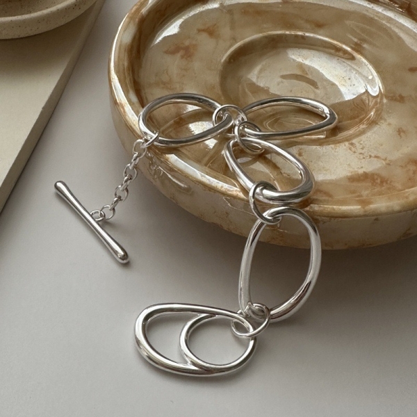 Wholesale 925 Sterling Silver Oval Bracelet In Silver & Gold - Image 3