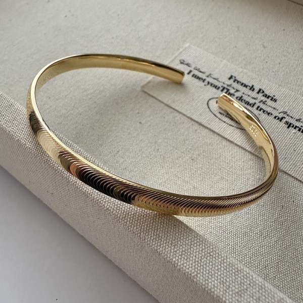 Wholesale 925 Sterling Silver Cat-eye Bangle In Gold