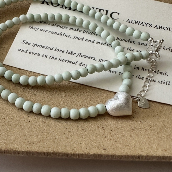 Wholesale 925 Sterling Silver Matte Brushed Heart-shaped Stone Necklace - Image 3