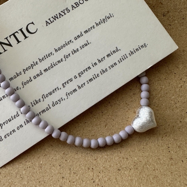 Wholesale 925 Sterling Silver Matte Brushed Heart-shaped Stone Necklace - Image 2