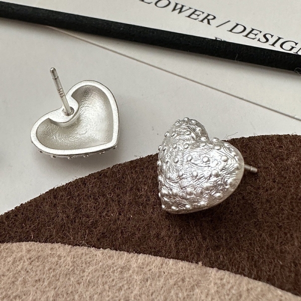 Wholesale 925 Sterling Silver Heart-shaped Texture Ring & Stud Earrings - Image 2