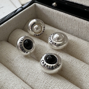 Wholesale 925 Sterling Silver Round Stone Engraving Stud Earrings