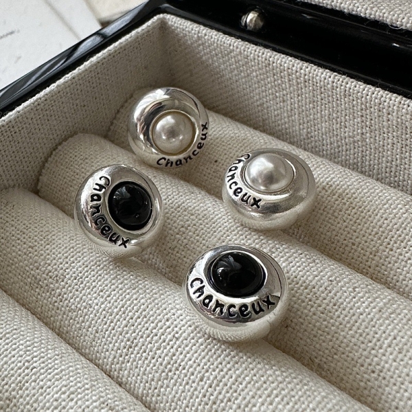 Wholesale 925 Sterling Silver Round Stone Engraving Stud Earrings