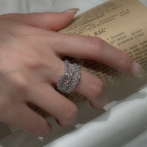 Wholesale 925 Sterling Silver Wide Hollowed-out Zirconia Ring - Image 4
