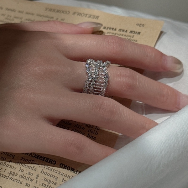 Wholesale 925 Sterling Silver Wide Hollowed-out Zirconia Ring - Image 5